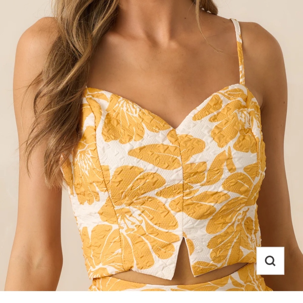 Yellow floral jacquard crop top